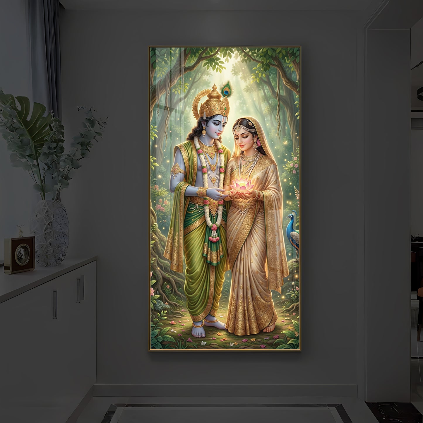 Shree Radhe Krishna Modern Luxury Backlight Vertical Wall Art