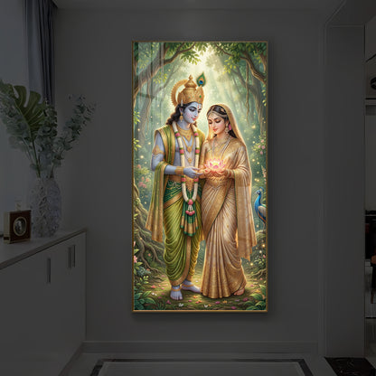 Shree Radhe Krishna Modern Luxury Backlight Vertical Wall Art