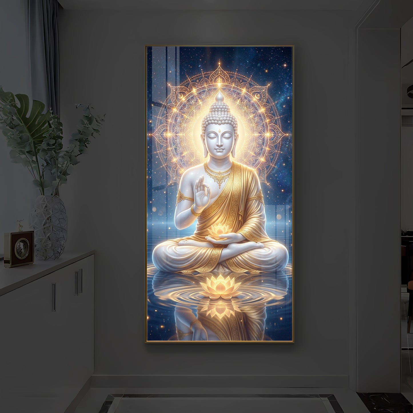 Blessings Of Buddha Modern Luxury Backlight Vertical Wall Art