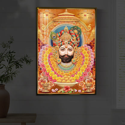 Hindu deity Khatu Shyam Ji Modern Luxury Backlight Vertical Wall Art
