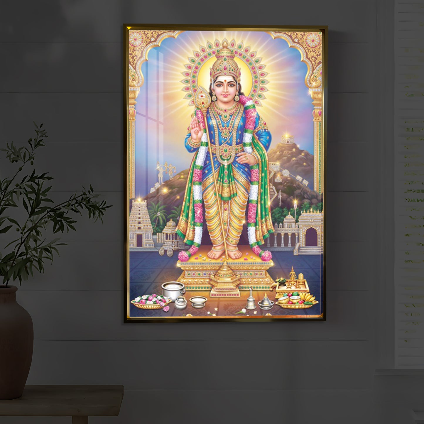 Lord Murugan Kartikeya Modern Luxury Backlight Vertical Wall Art