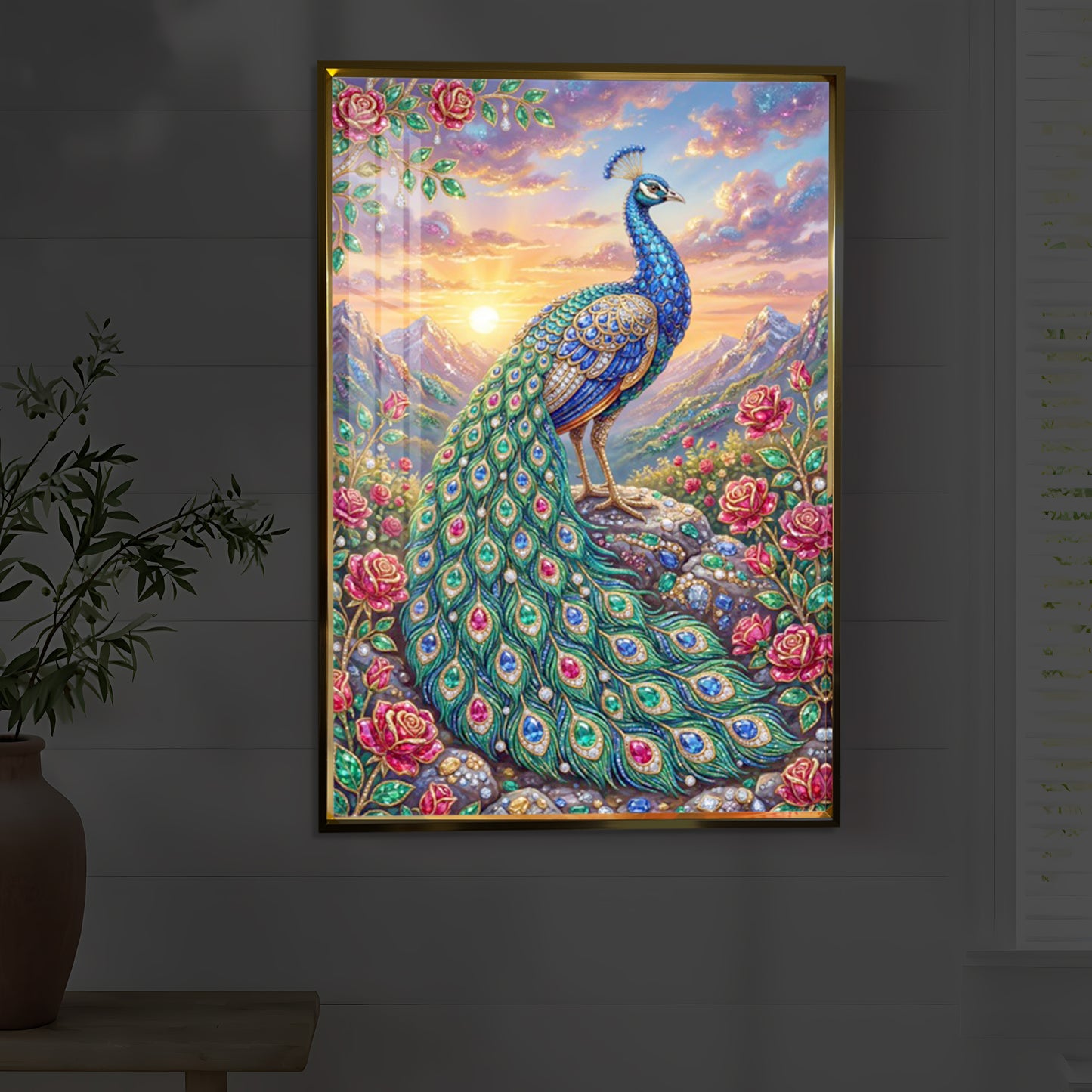 Colorful Beautiful Peacock Modern Luxury Backlight Vertical Wall Art