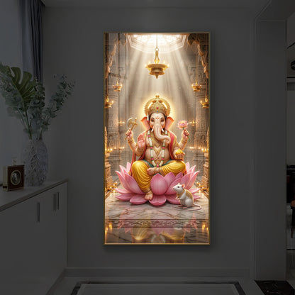 Lord Ganesh Ji On Lotus Modern Luxury Backlight Vertical Wall Art