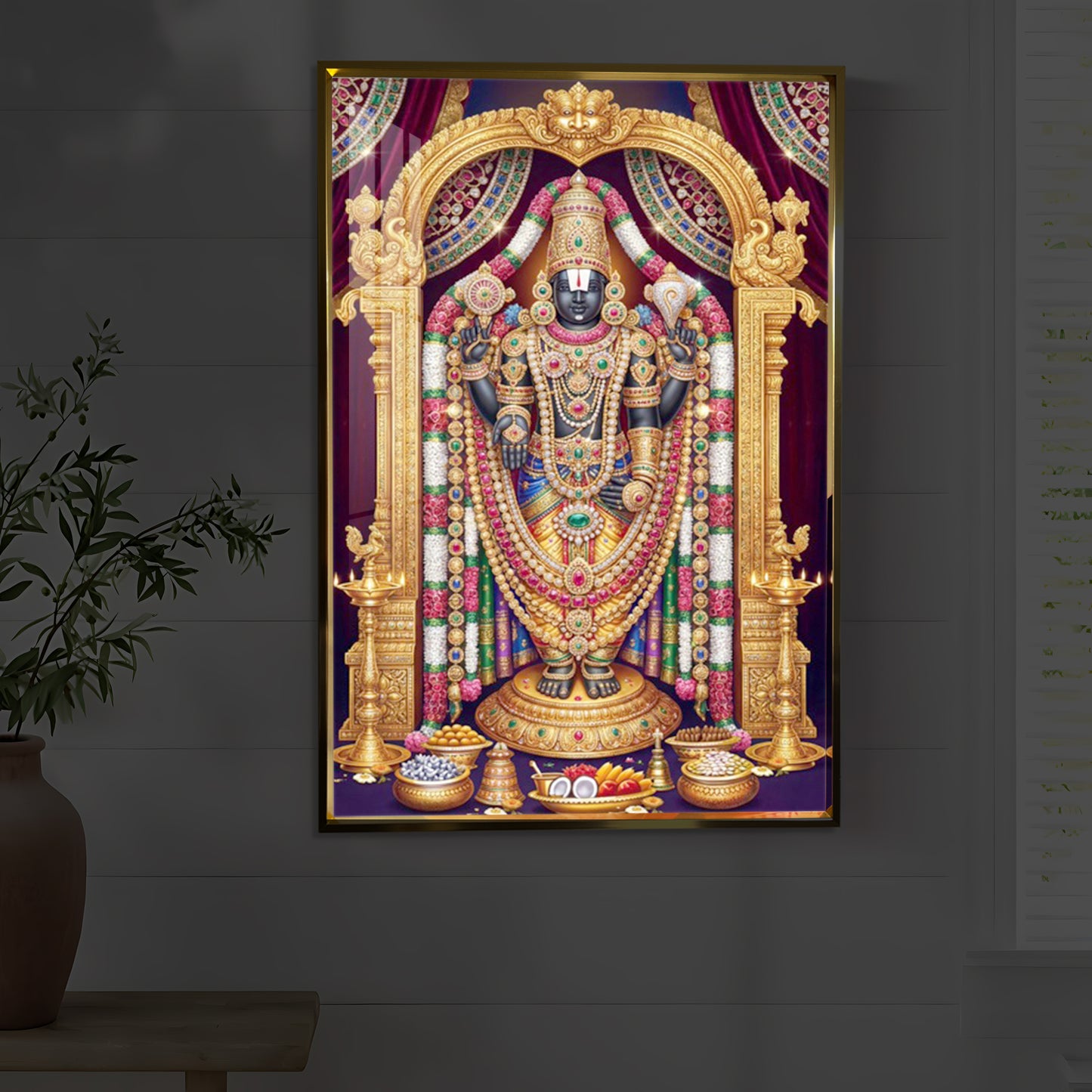 Venkateshwara Swamy Modern Luxury Backlight Vertical Wall Art