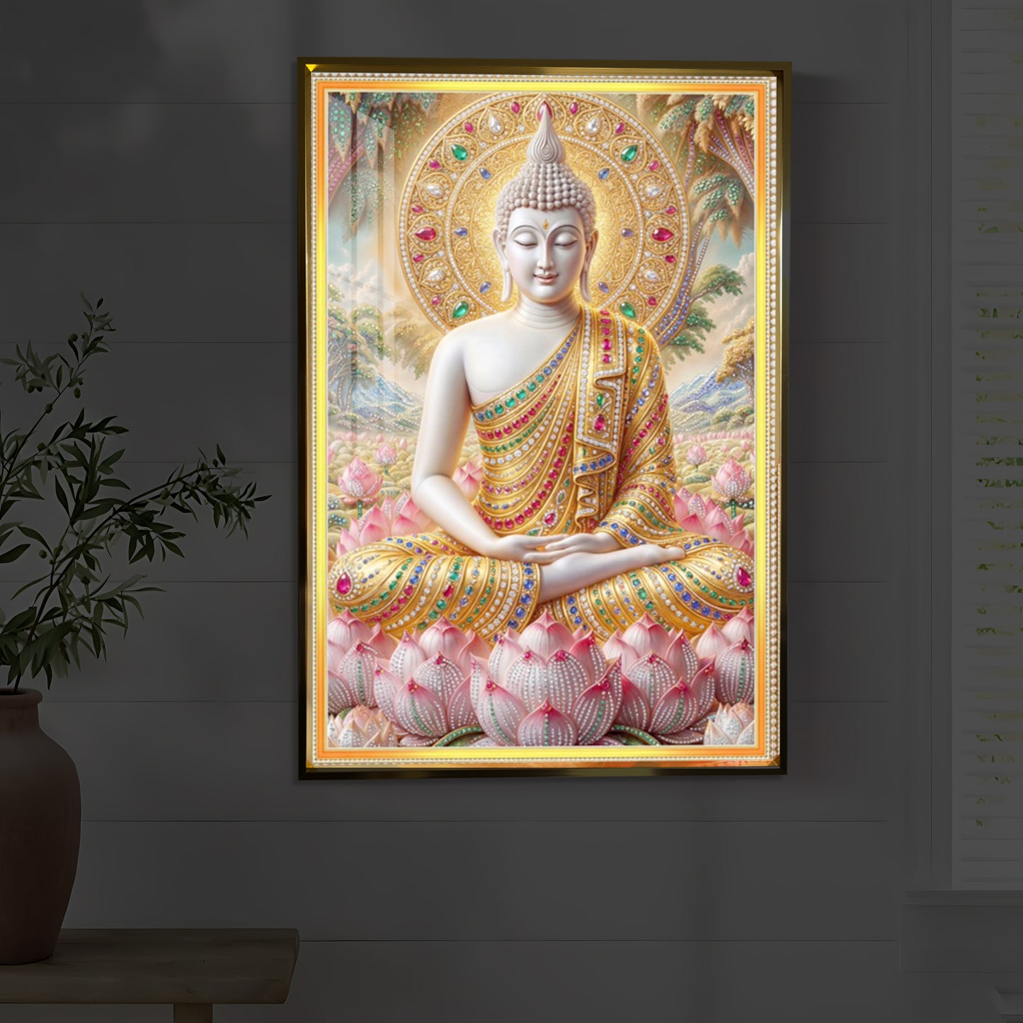 Divine Buddha Harmony Modern Luxury Backlight Vertical Wall Art
