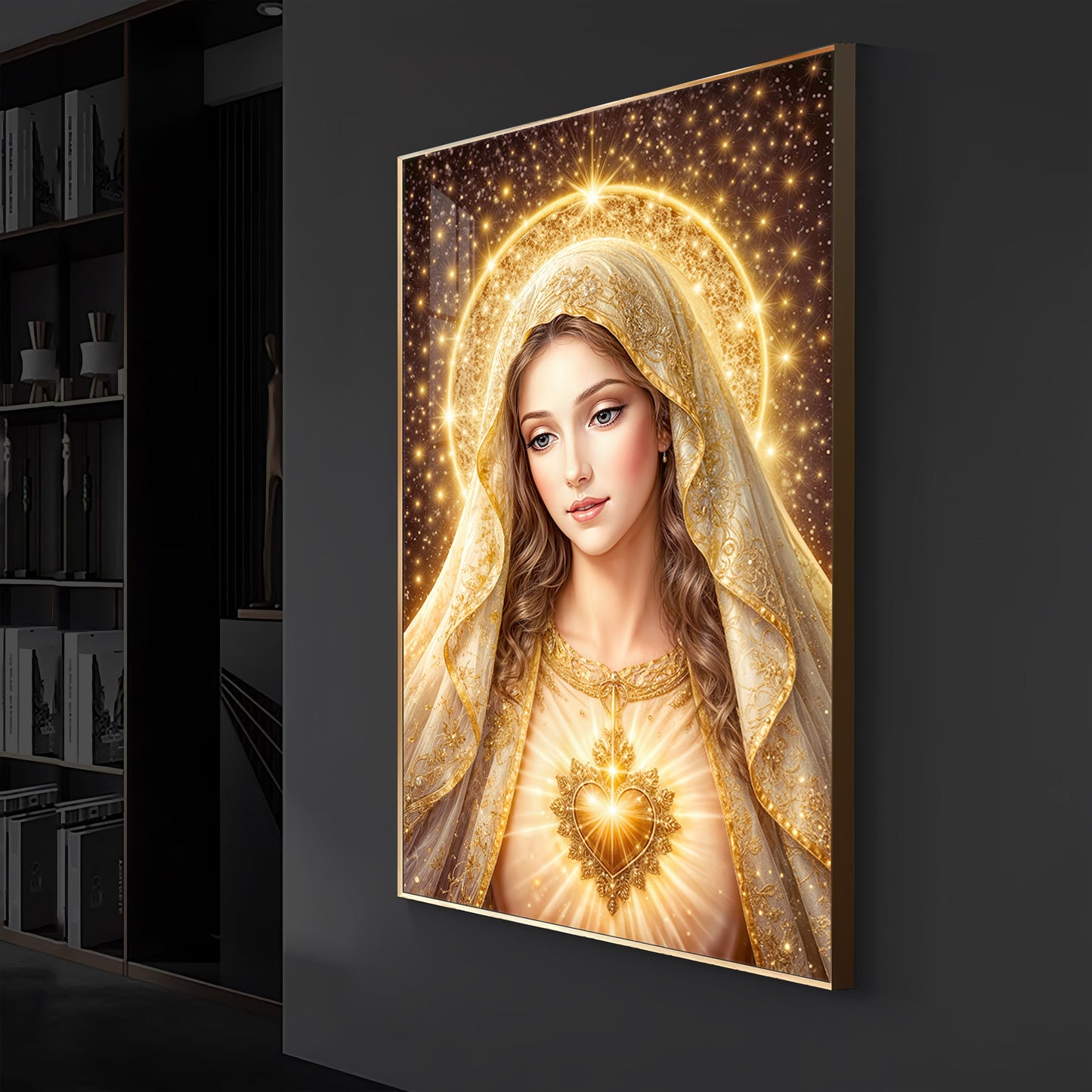 Virgin Mary Modern Luxury Backlight Vertical Wall Art