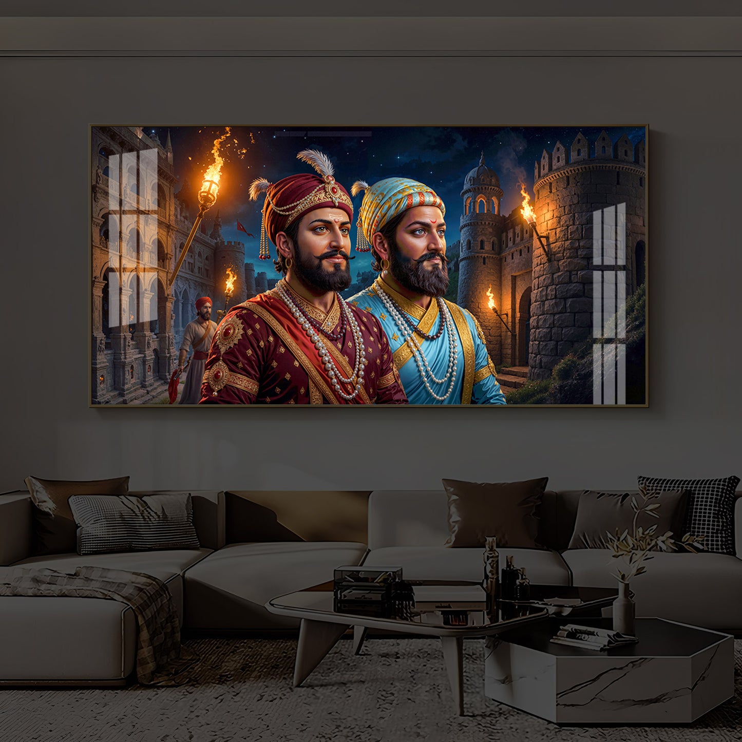 Chhatrapati Shivaji Maharaj with Chhatrapati Sambhaji Modern Luxury Backlight Horizontal Wall Art
