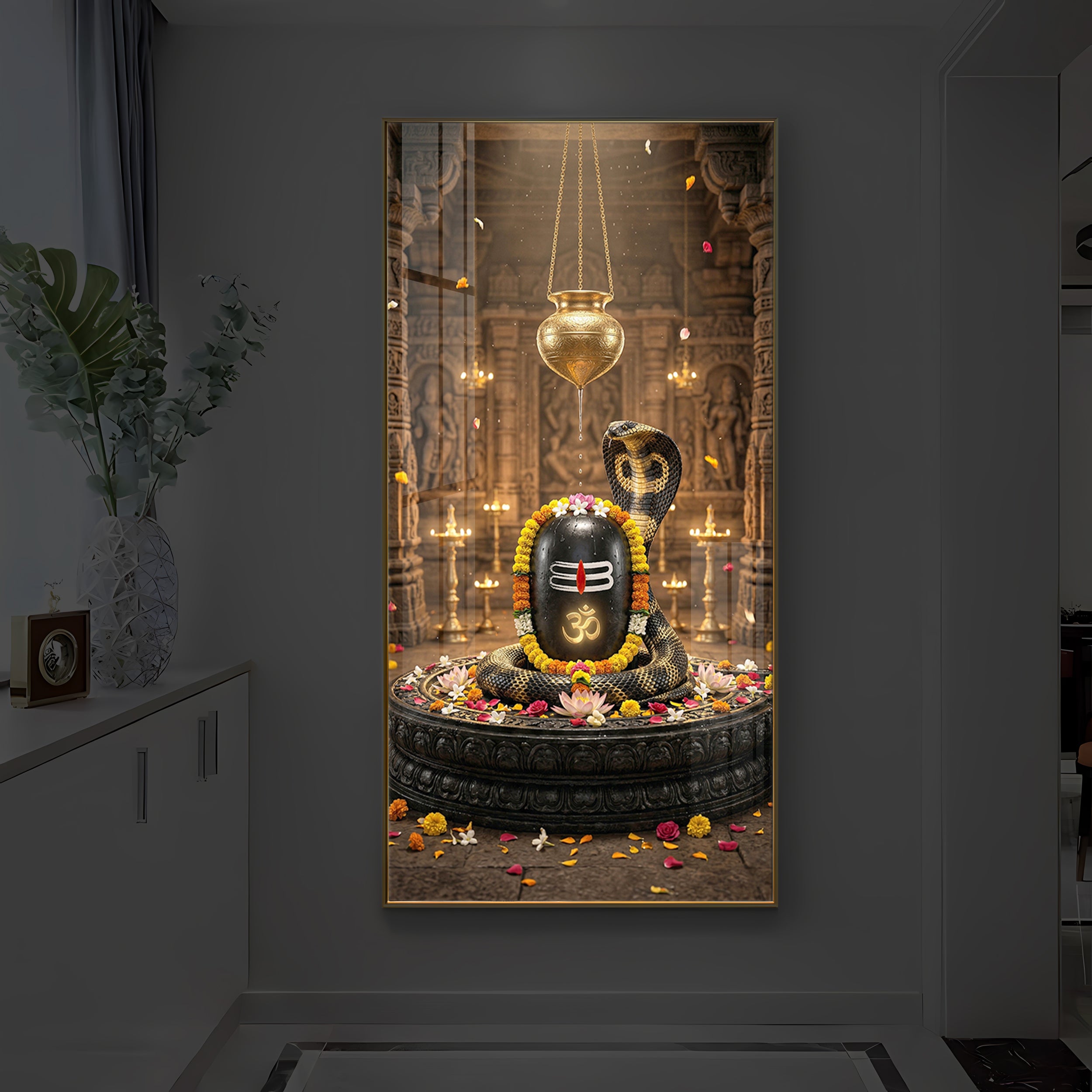 Om Namah Shivayah Modern Luxury Backlight Vertical Wall Art