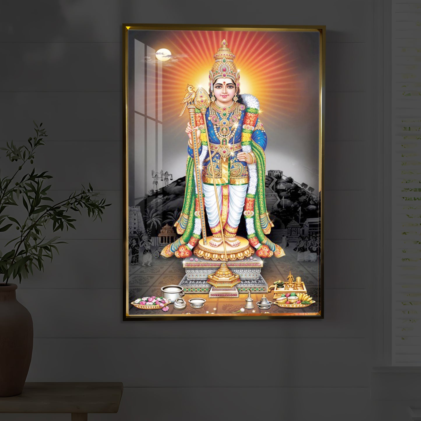 Lord Kartikeyan Modern Luxury Backlight Vertical Wall Art