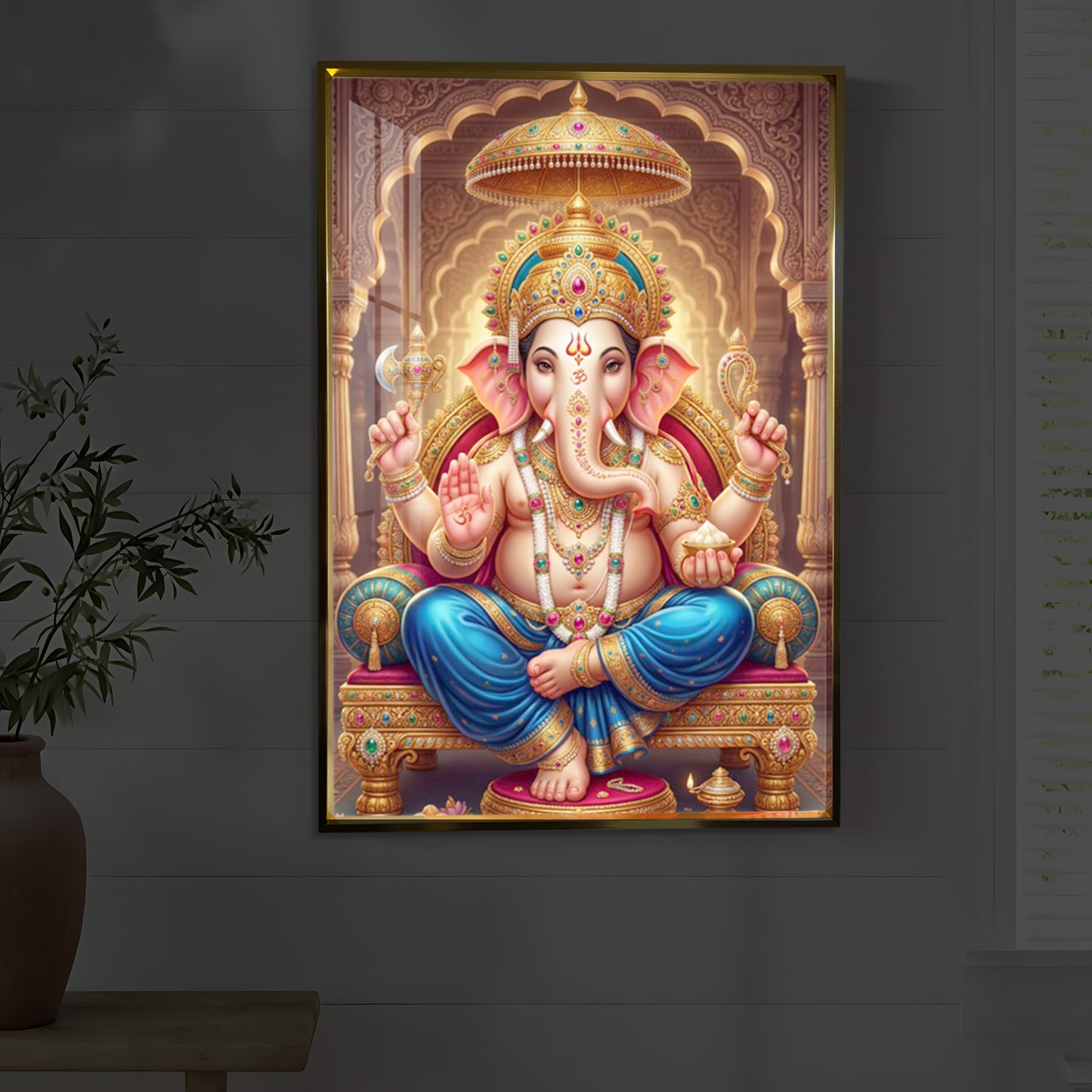 Shree Ganesh Modern Luxury Backlight Vertical Wall Art