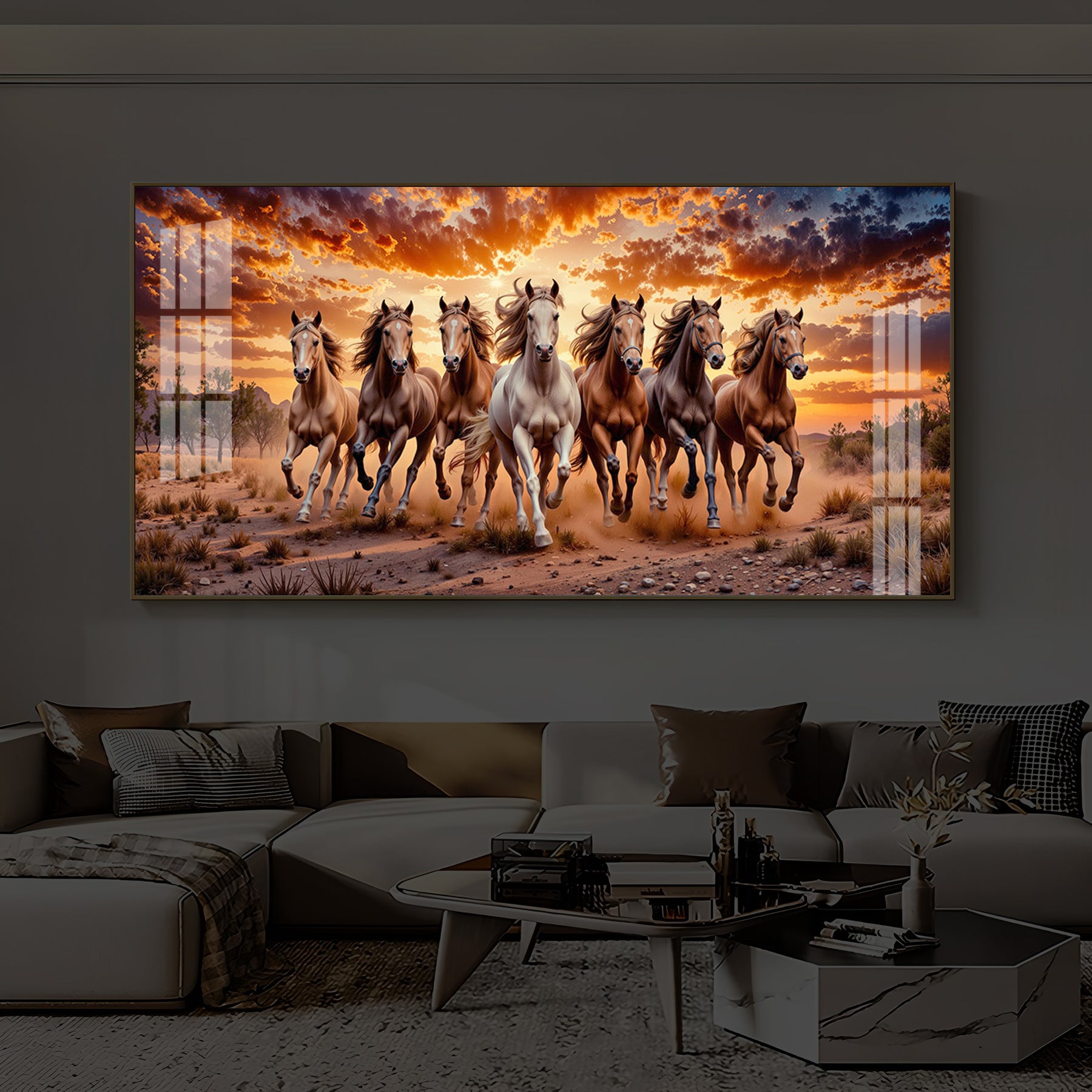 Herd Of Wild Horses Galloping Modern Luxury Backlight Horizontal Wall Art