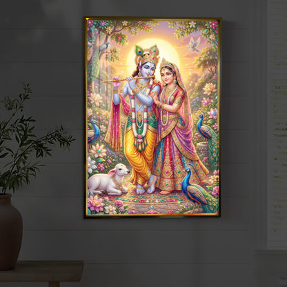 Radha Krishna Divine Harmony Modern Luxury Backlight Vertical Wall Art