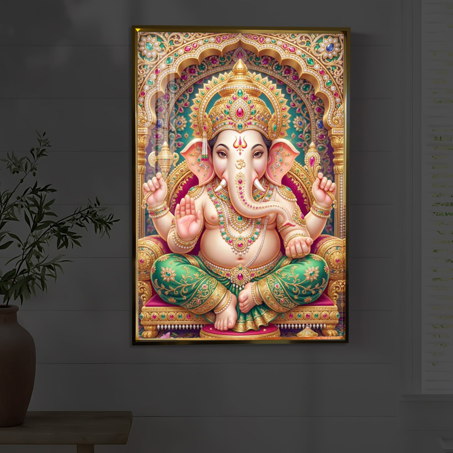Divine Blessings of Ganesha Modern Luxury Backlight Vertical Wall Art