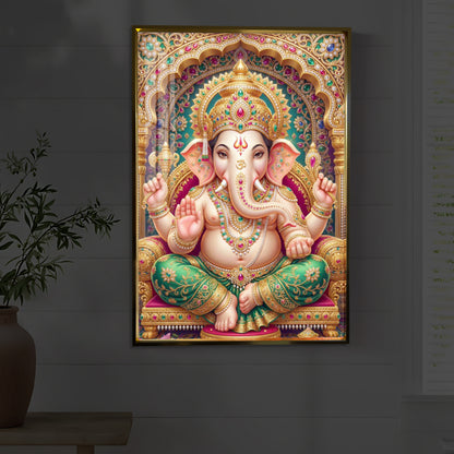 Divine Blessings of Ganesha Modern Luxury Backlight Vertical Wall Art
