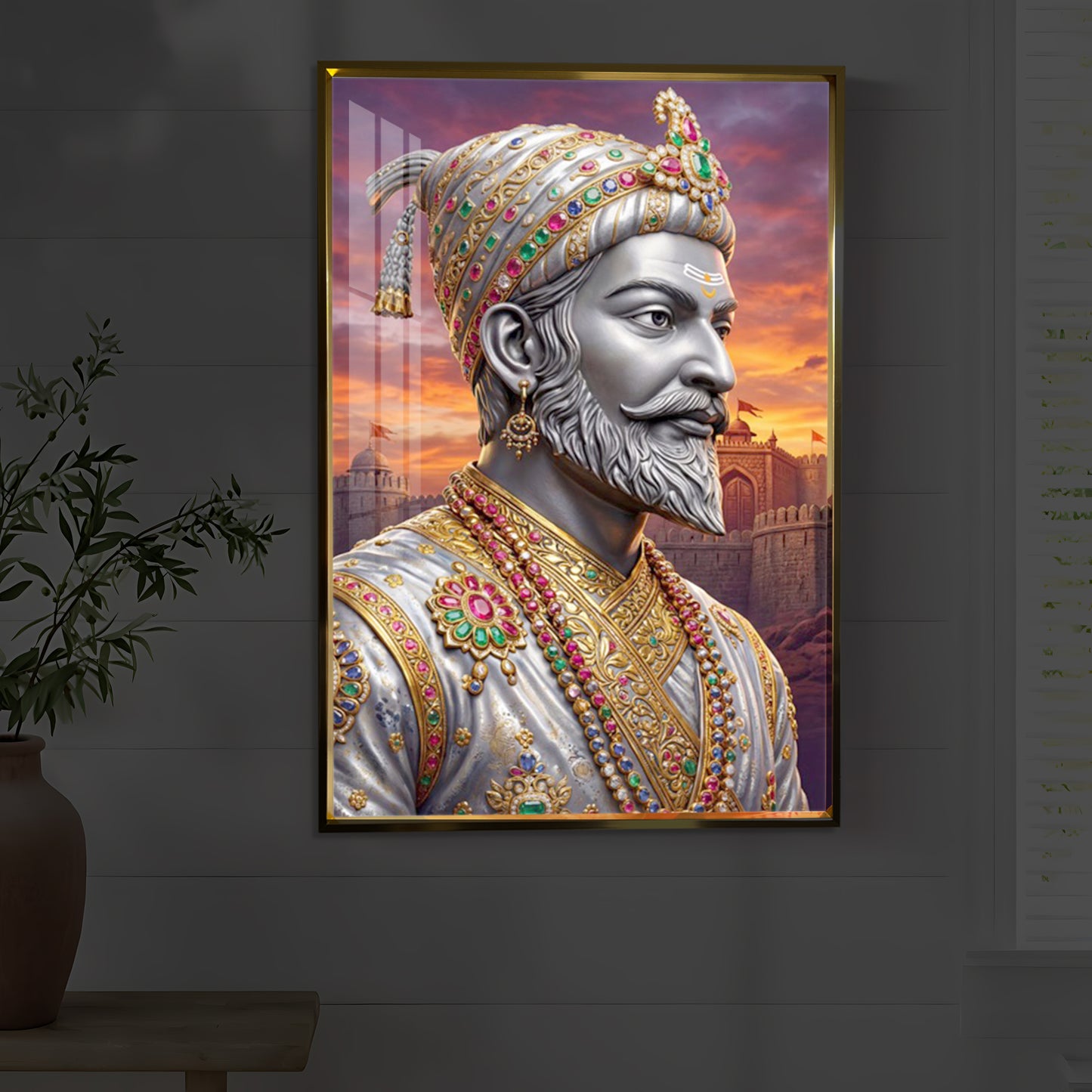 Maratha Shivaji Maharaj Modern Luxury Backlight Vertical Wall Art