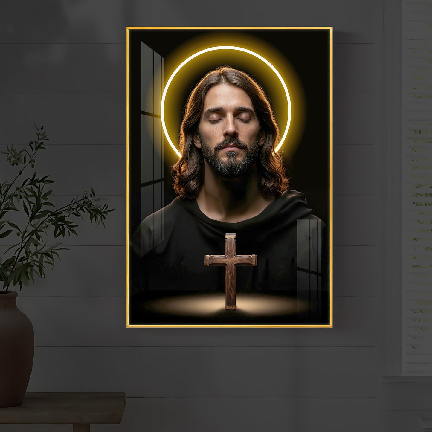 God Jesus Modern Luxury Backlight Vertical Wall Art