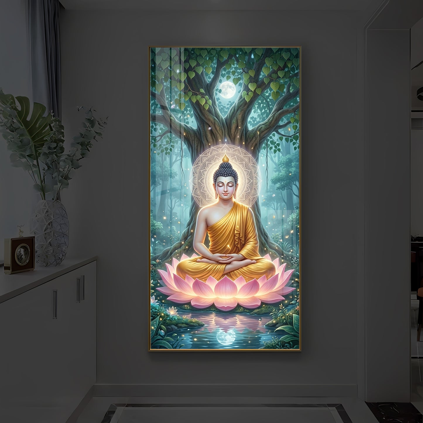 Gautam Buddha Modern Luxury Backlight Vertical Wall Art