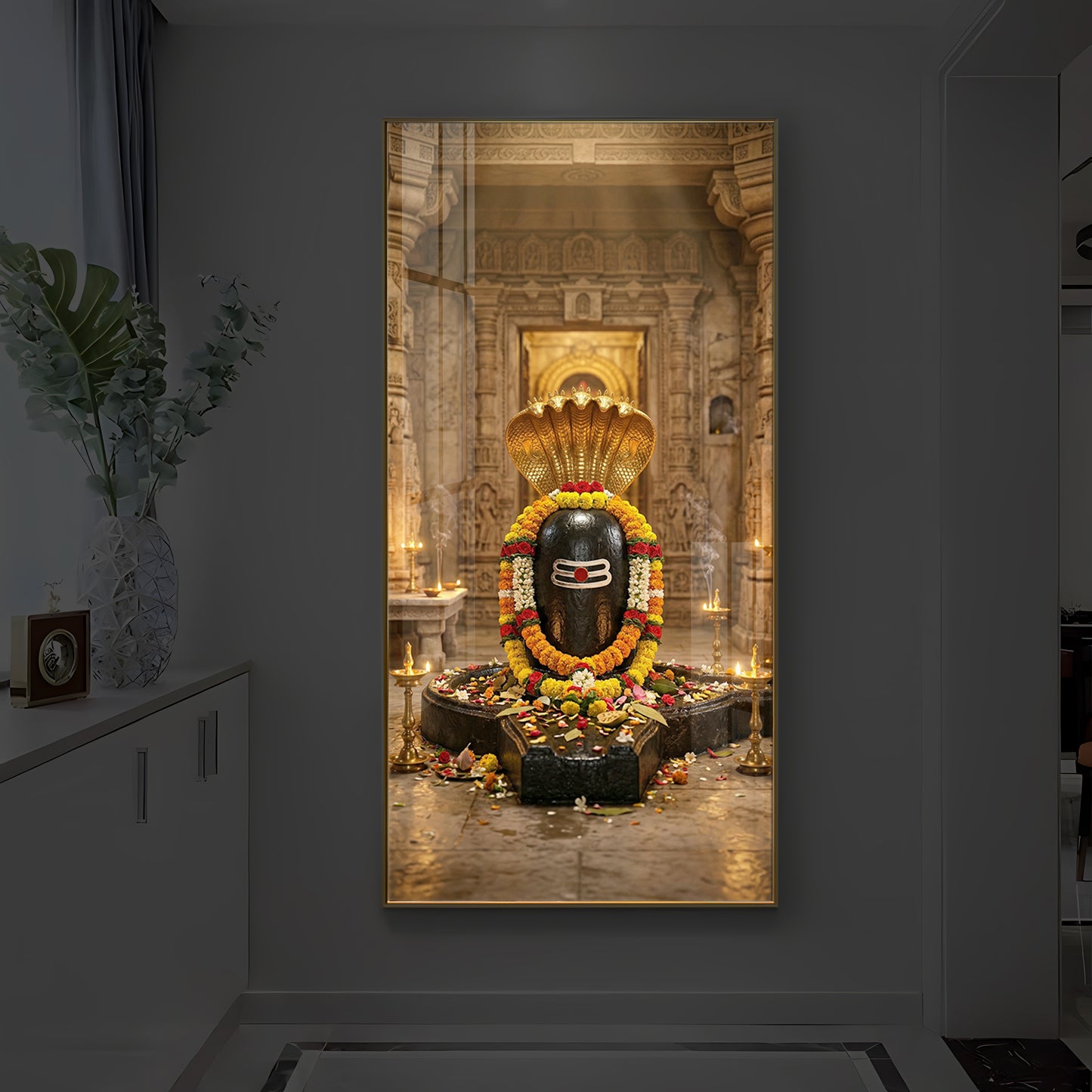 Shree Somnath Jyotirlinga Modern Luxury Backlight Vertical Wall Art