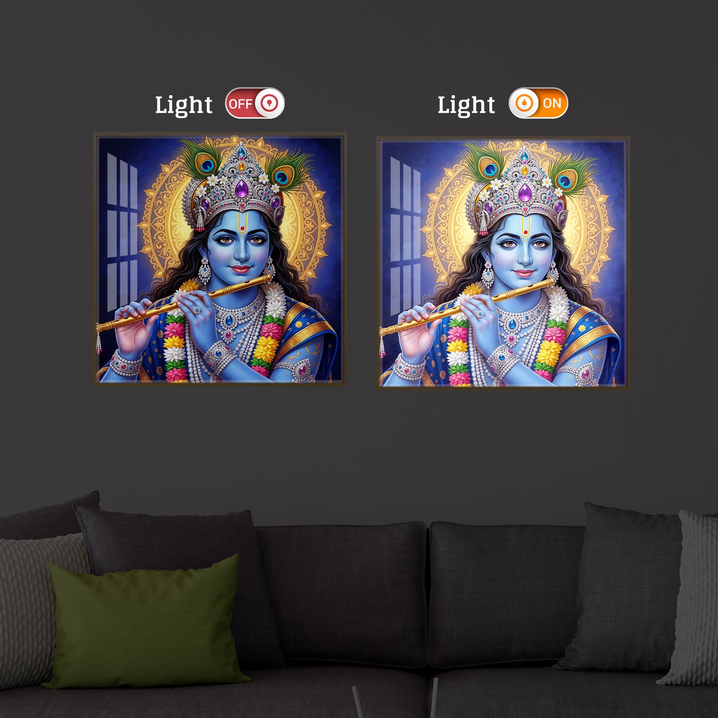 Jai Shree Krishna Modern Luxury Backlight Square Wall Art
