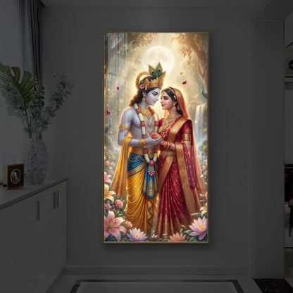 Loving Radha Krishna Ji Modern Luxury Backlight Vertical Wall Art