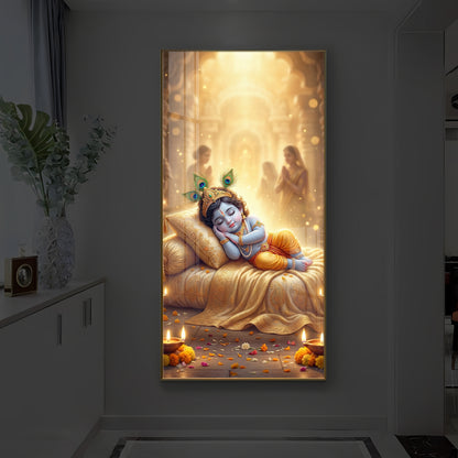 Sleeping Little Krishna Ji Modern Luxury Backlight Vertical Wall Art