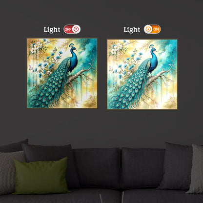 Peacock Perch Art Modern Luxury Backlight Square Wall Art