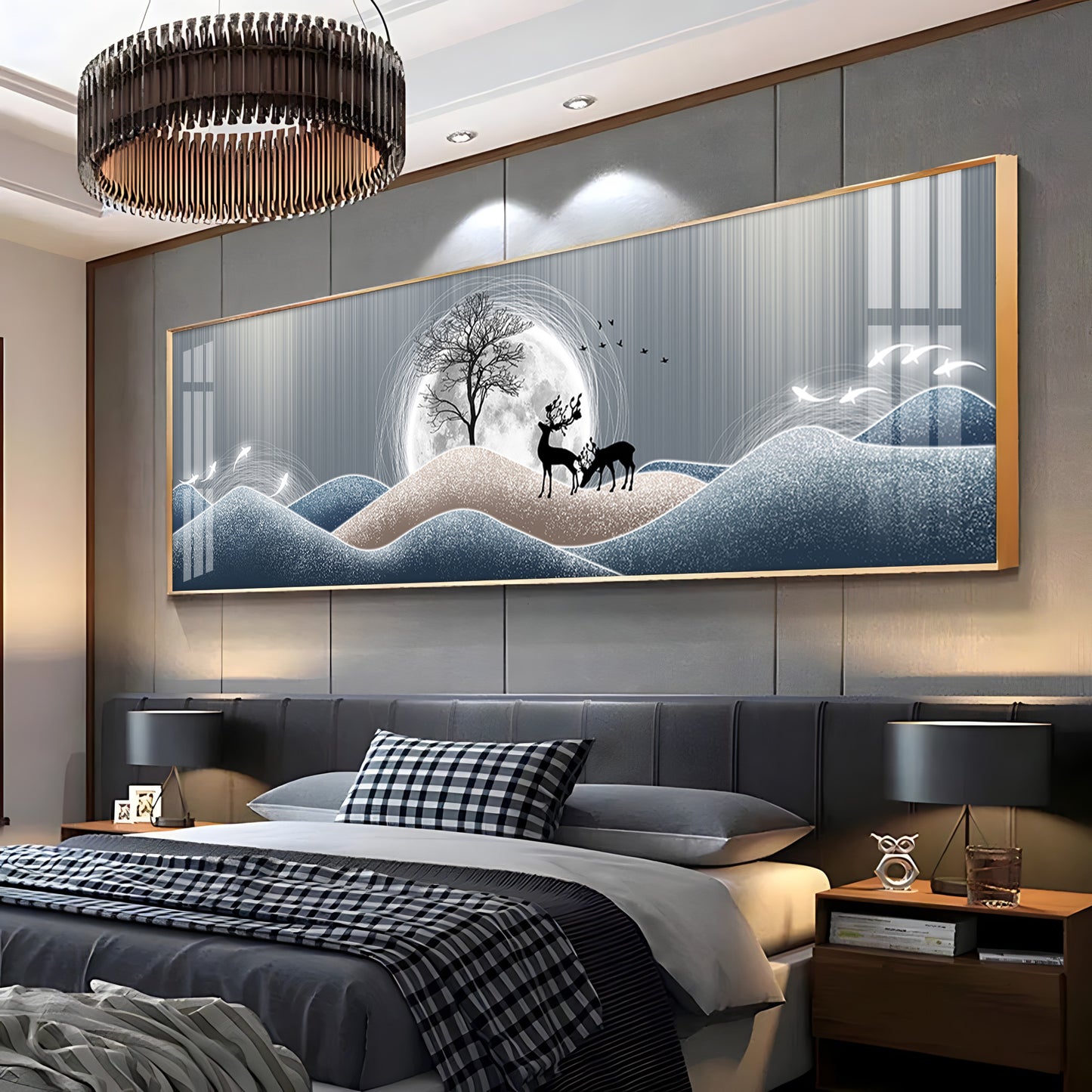 Black Deer In Night Premium Acrylic Horizontal Wall Art