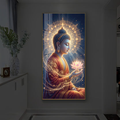 Depiction Of Buddha Modern Luxury Backlight Vertical Wall Art