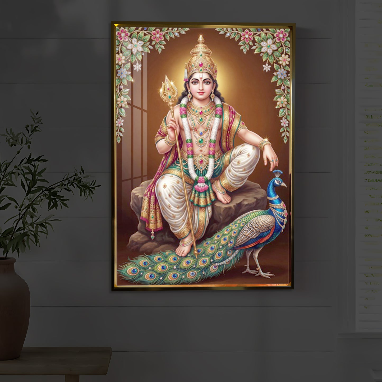 Lord kartikeya Ji Modern Luxury Backlight Vertical Wall Art