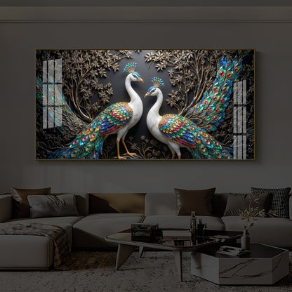 Serene Peacock Modern Luxury Backlight Horizontal Wall Art