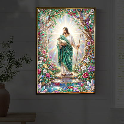 Divine Good Shepherd Jesus Modern Luxury Backlight Vertical Wall Art