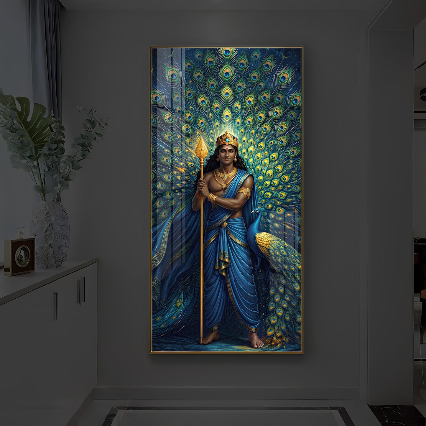 Murugan Bhagwan Ji Modern Luxury Backlight Vertical Wall Art