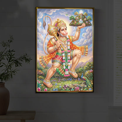 Lord Hanuman Carries The Mountain Modern Luxury Backlight Vertical Wall Art