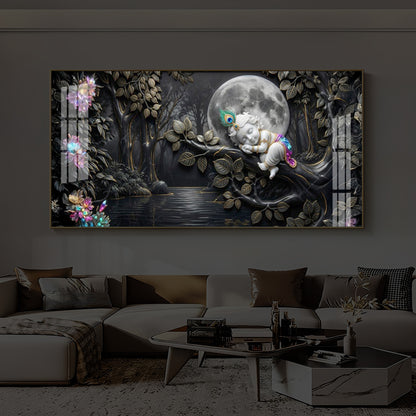 Divine Lord Little Krishna Modern Luxury Backlight Horizontal Wall Art