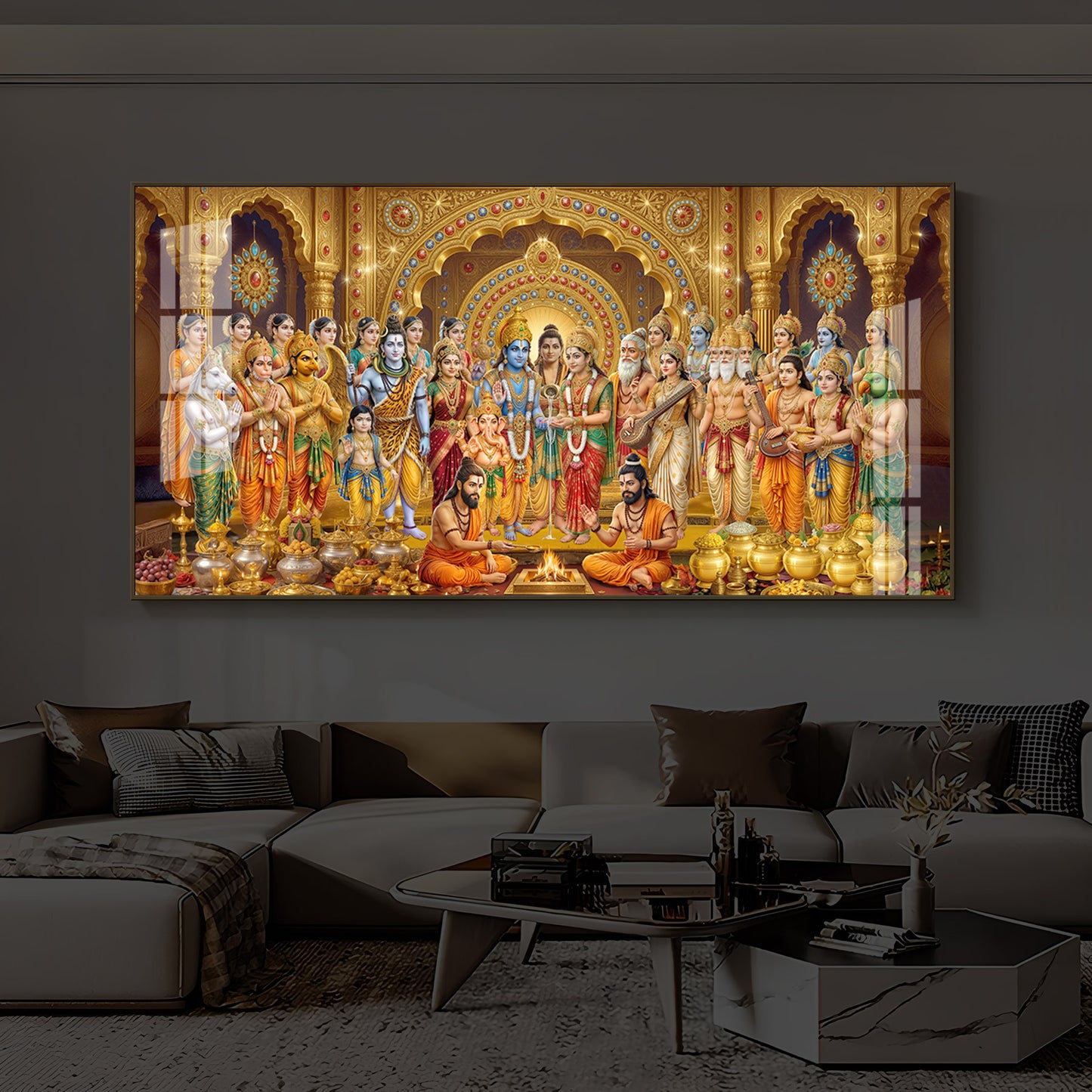 Divine Moment Of Shrinivasam Kalyanam Modern Luxury Backlight Horizontal Wall Art
