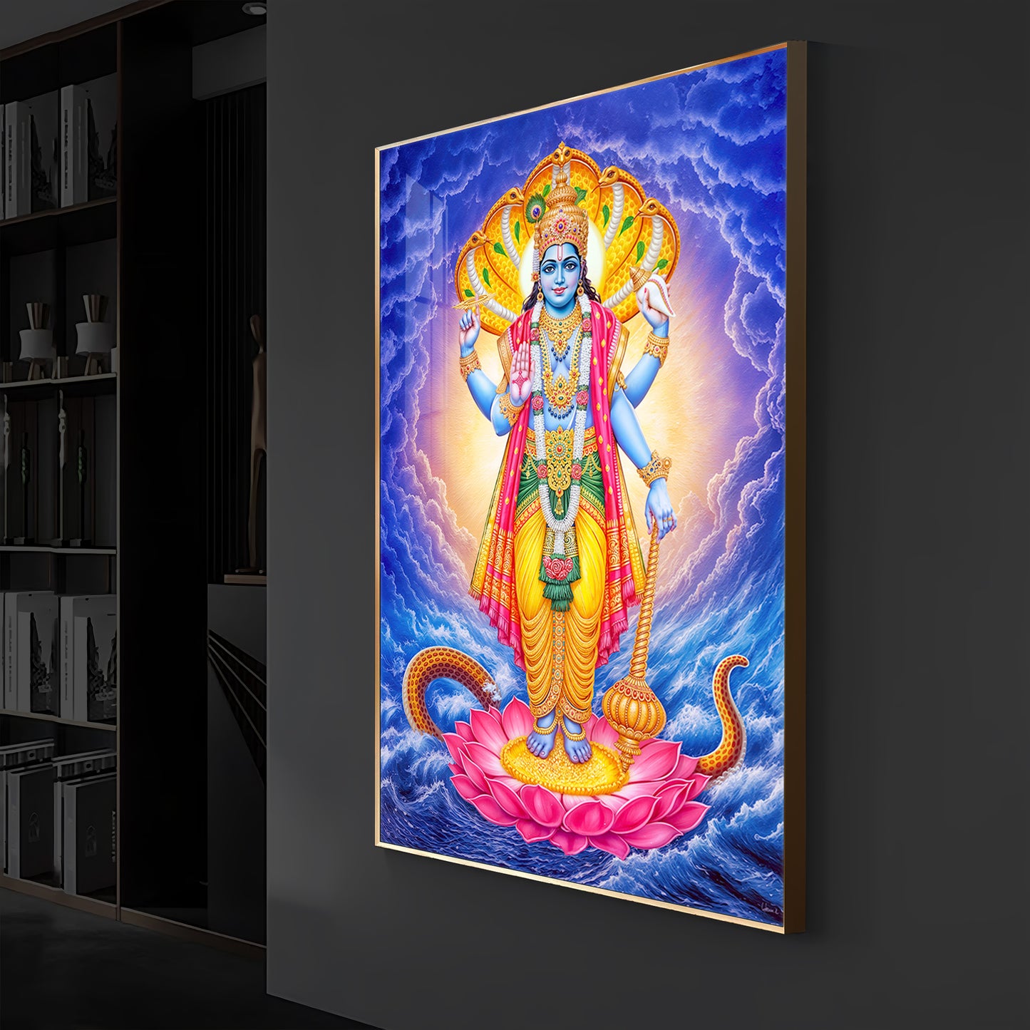 Sri Maha Vishnu Modern Luxury Backlight Vertical Wall Art