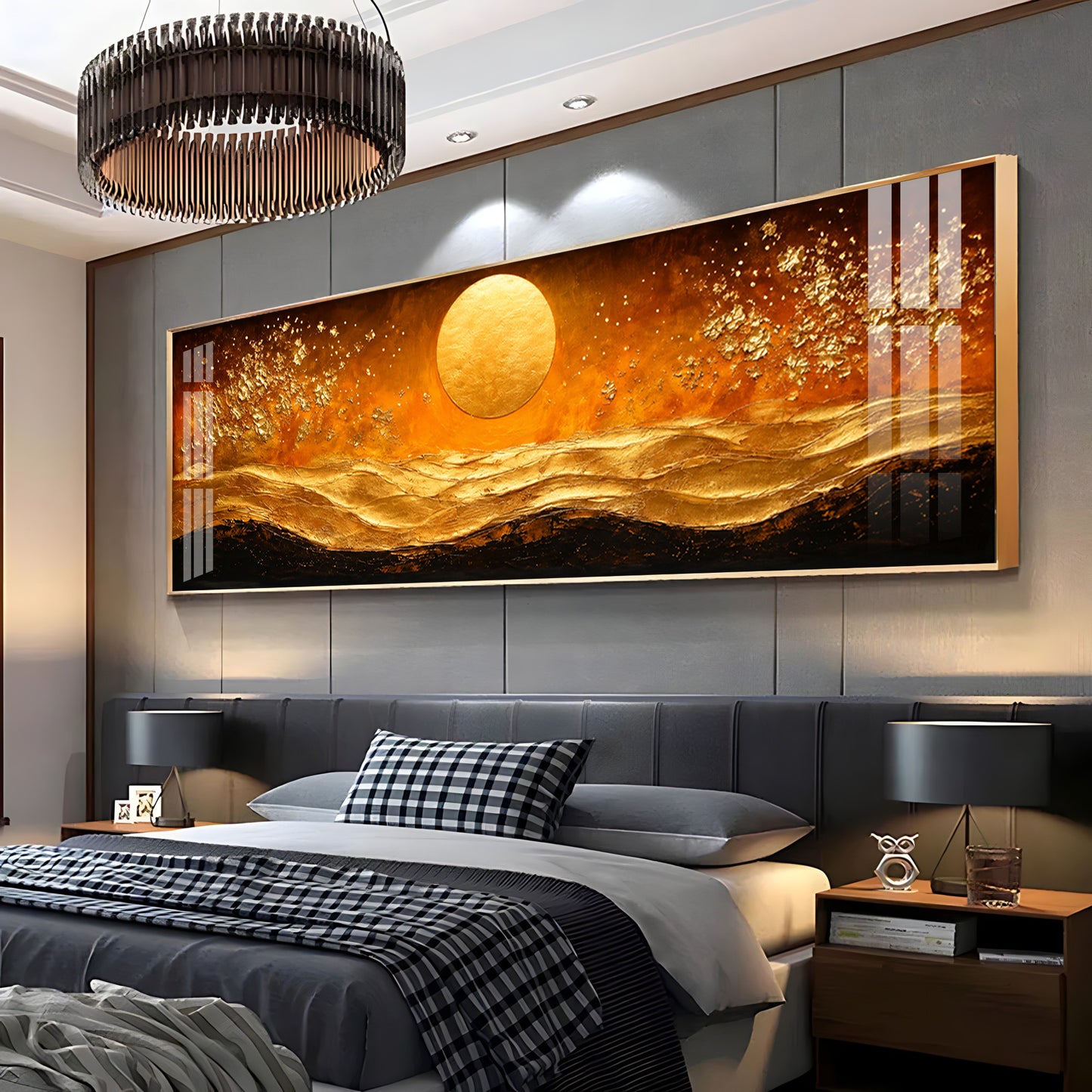 Golden Sun Abstract Dunes Premium Acrylic Horizontal Wall Art