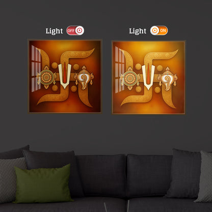 Hindu Symbols of Swastik Modern Luxury Backlight Square Wall Art