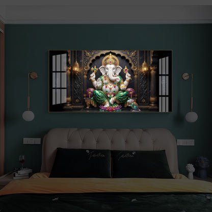Majestic Lord Ganesha Luxury Backlight Horizontal Wall Art