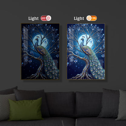 Blue Peacock Modern Luxury Backlight Vertical Wall Art