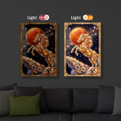 Horse In Dancing Posture Modern Luxury Backlight Vertical Wall Art