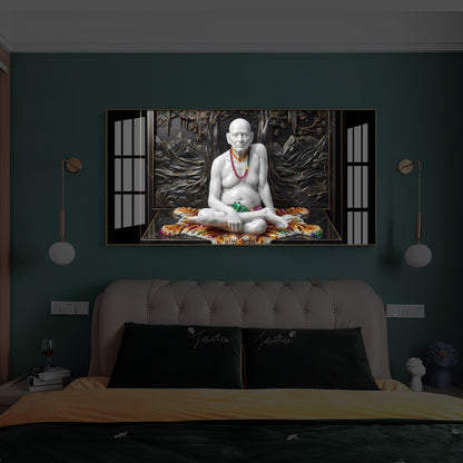 White Marble Swami Samarth Modern Luxury Backlight Horizontal Wall Art