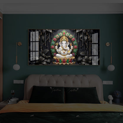 Depicts Lord Ganesha Modern Luxury Backlight Horizontal Wall Art