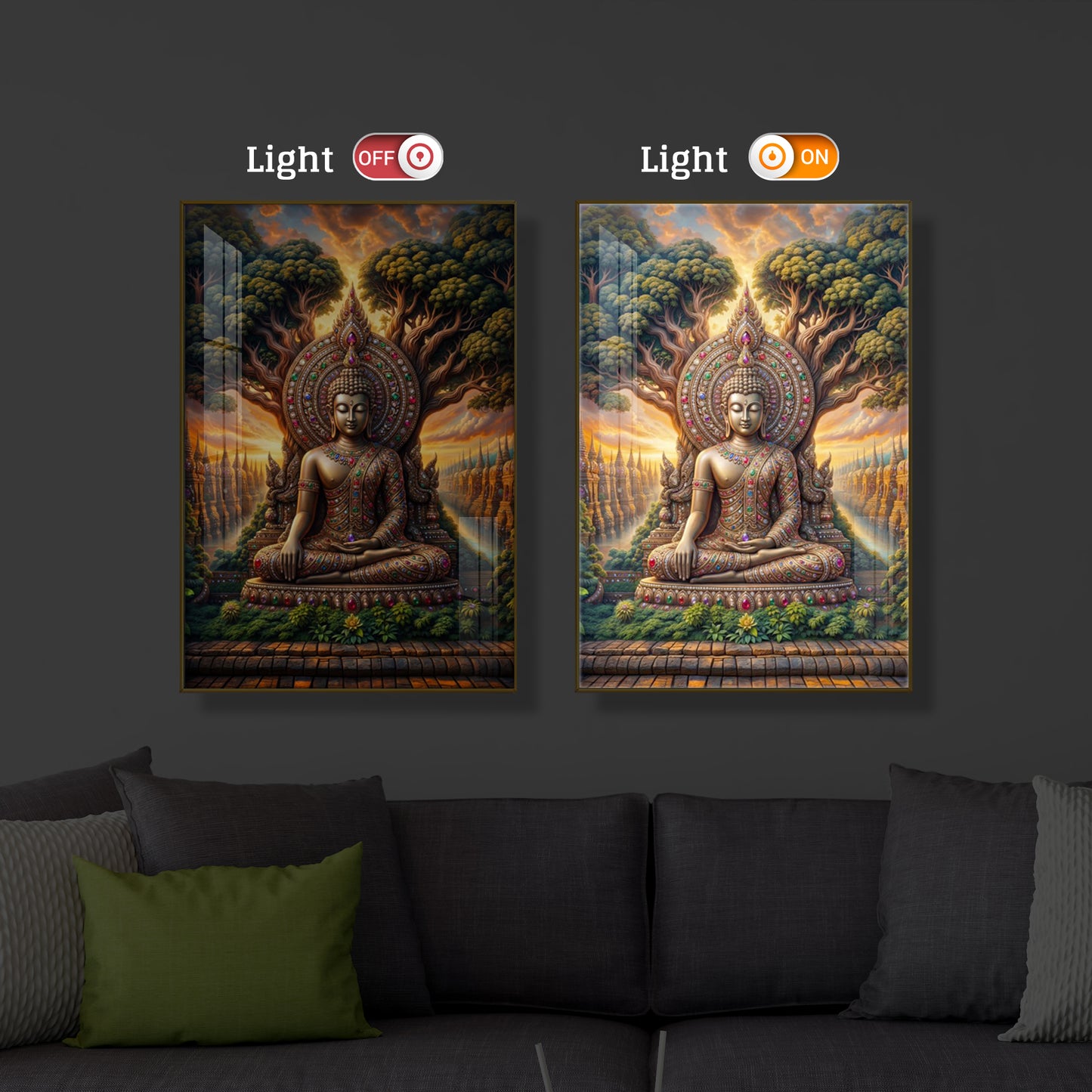 Elevation Buddha Modern Luxury Backlight Vertical Wall Art
