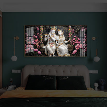 Radha Krishna With Flower Modern Luxury Backlight Horizontal Wall Art