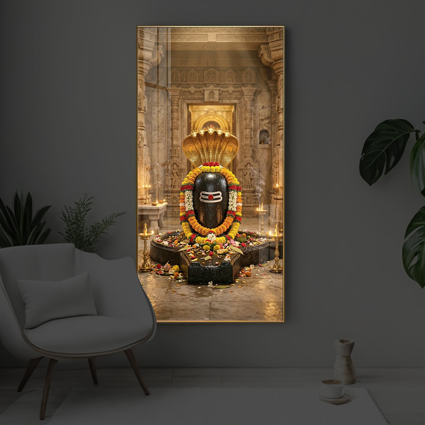 Shree Somnath Jyotirlinga Modern Luxury Backlight Vertical Wall Art