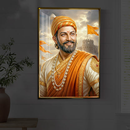 King Of Maratha Chhatrapati Shivaji Maharaj Modern Luxury Backlight Vertical Wall Art
