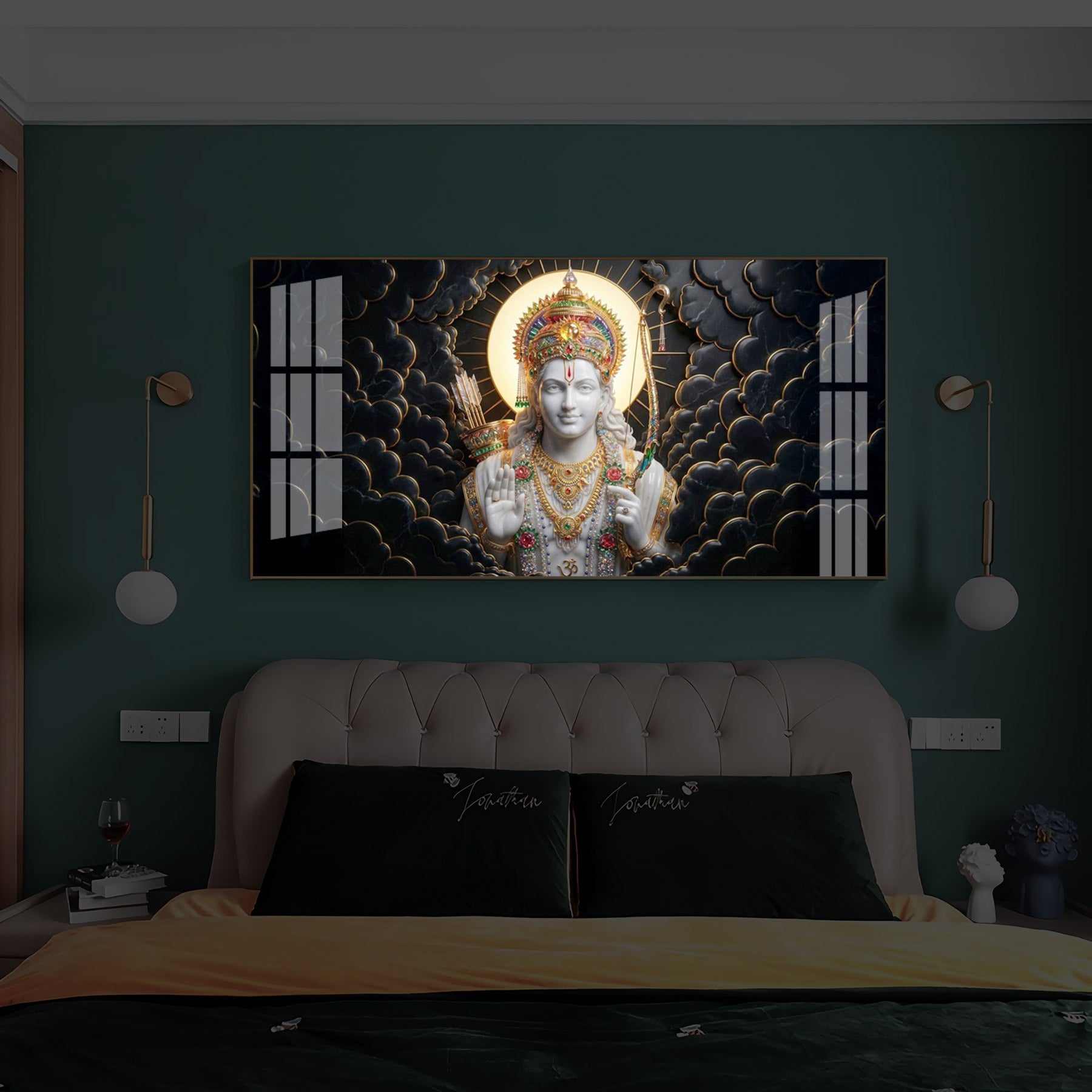 Lord Ram Modern Luxury Backlight Horizontal Wall Art