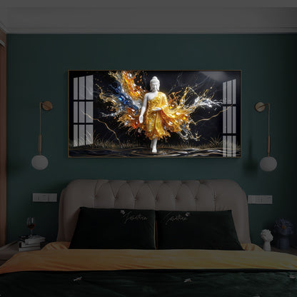 Embedded Buddha Modern Luxury Backlight Horizontal Wall Art