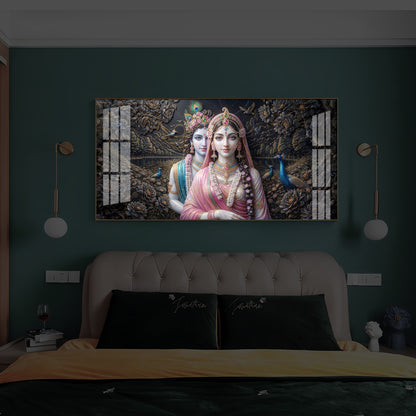 Blissful Radha Krishna Modern Luxury Backlight Horizontal Wall Art
